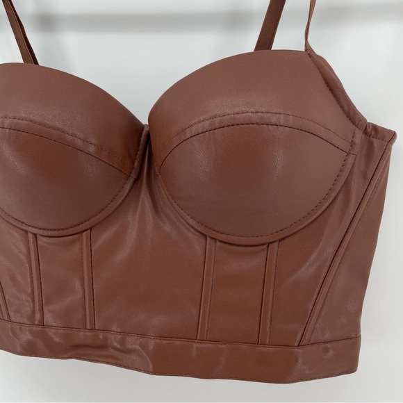 NEW Rue21 Structured Cropped Tank Top Brown Faux Leather M - Picture 2 of 4